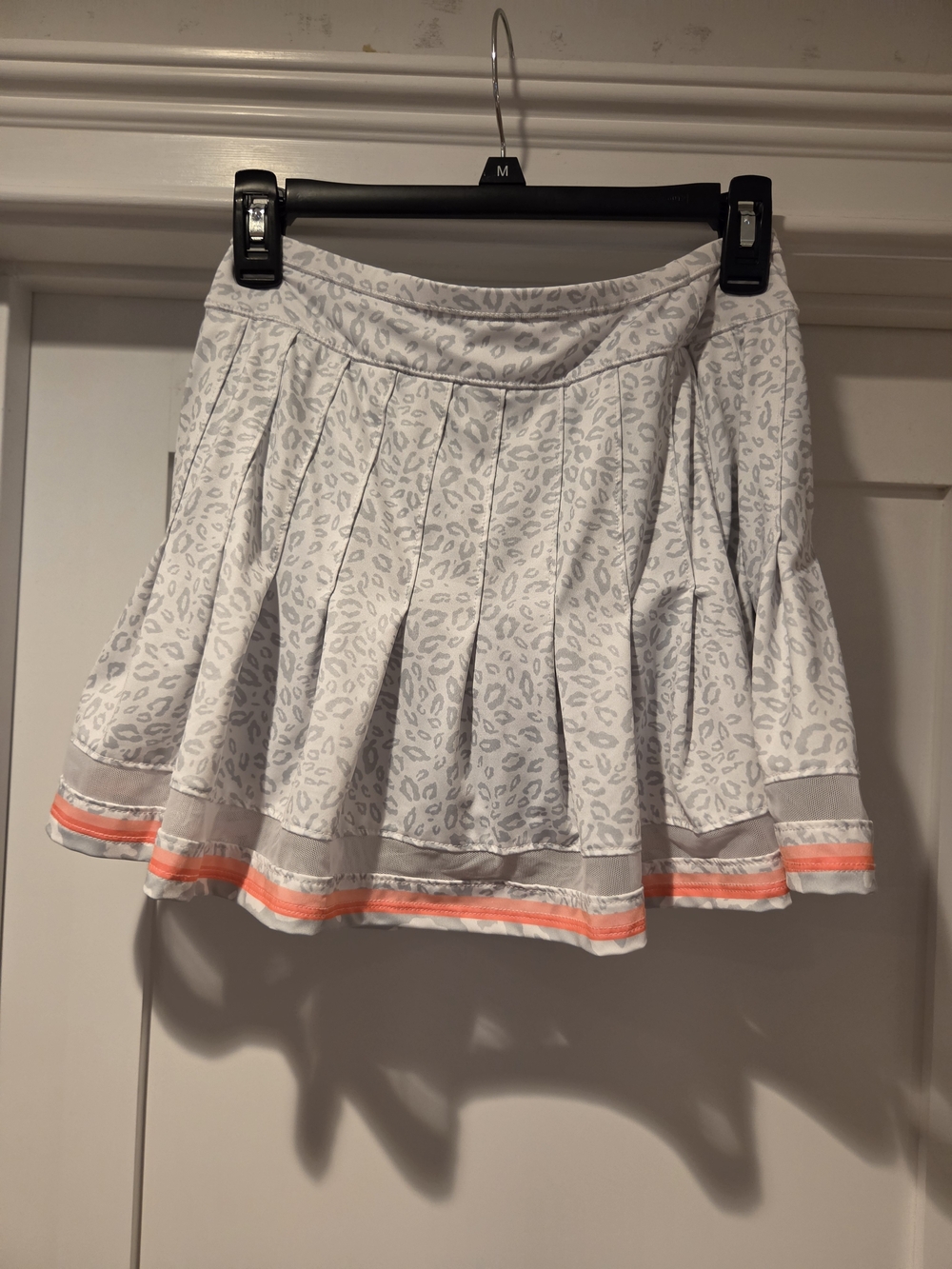 Lucky In Love Women's White Leopard-Print Pleated Tennis Skirt with Neon Trim